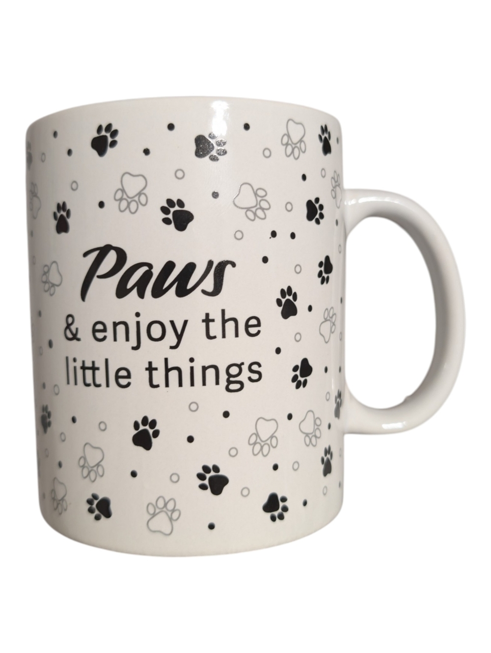 Paws & Enjoy the Little Things White Paw Print Mug - Picture 2 of 3